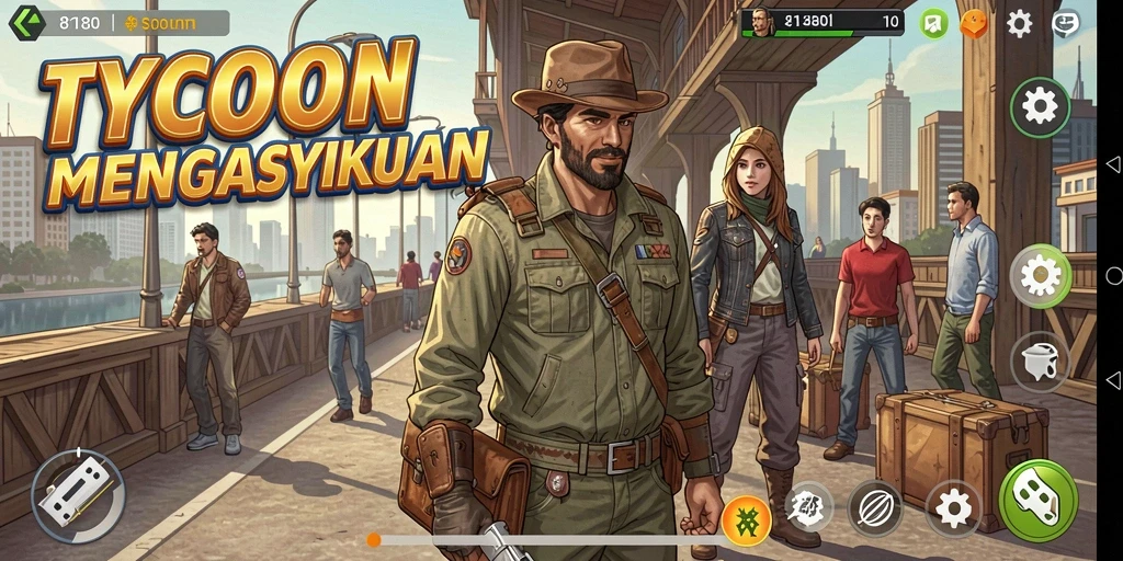 Tampilan gameplay <strong>8180</strong> dengan berbagai bisnis yang sedang dikelola.