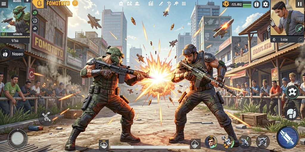 Gameplay seru FOMOTOTO dalam pertarungan Battle Royale.