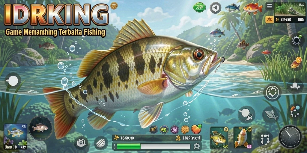 Gameplay IDRKING yang memukau dengan aksi memancing yang seru.