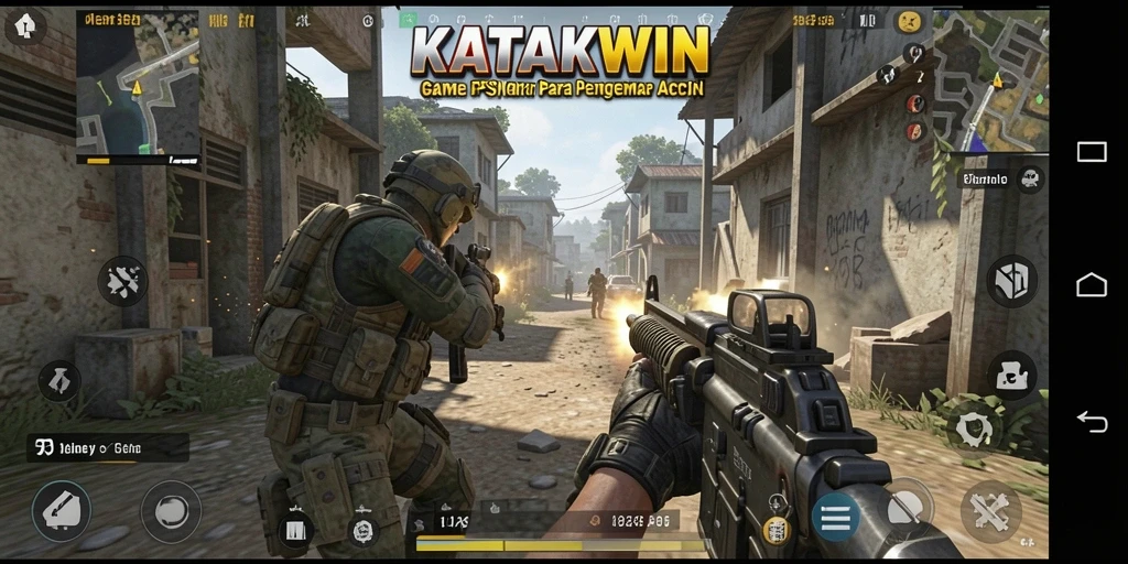 Tampilan gameplay KATAKWIN dengan aksi tembak-menembak yang mengesankan.