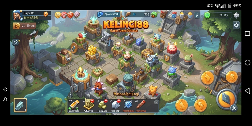 Screenshot menunjukkan aksi seru dalam permainan Tower Defense KELINCI88.