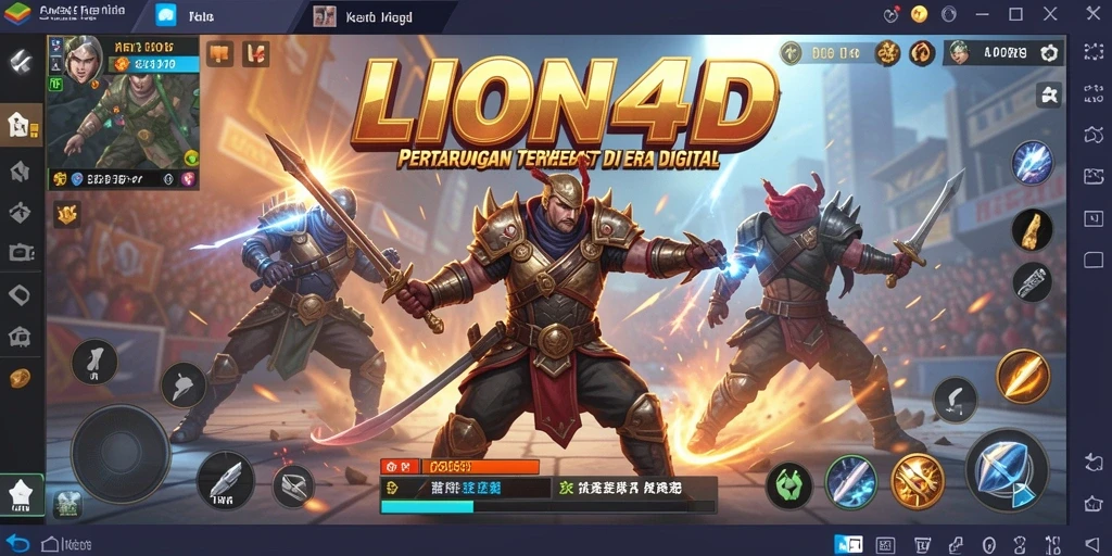 Screenshot gameplay LION4D menampilkan pertarungan karakter yang eksotis.