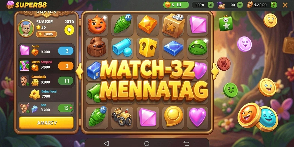 Screenshot utama menunjukkan gameplay seru dalam permainan Match-3.