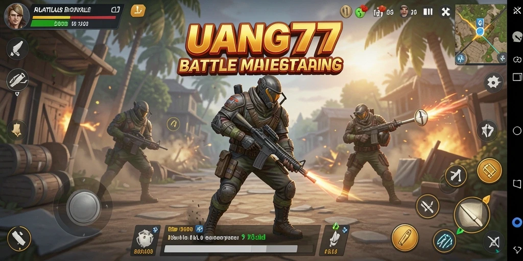 Tampilan seru gameplay UANG77 dalam pertarungan Battle Royale.